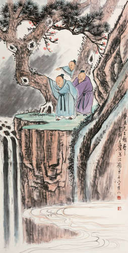 王云轩（1877～1960） 观瀑图 立轴 设色纸本