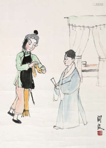 关良（1900～1986） 人物 镜片 设色纸本