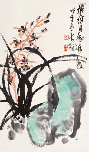 陈大羽（1912～2001） 戊午（1978）年作 兰石图 立轴 设色纸本