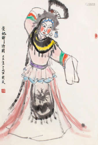关良（1900～1986） 己未（1979）年作 贵妃醉酒图 镜框 设色纸本