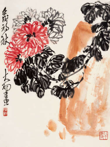 陈大羽（1912～2001） 壬戌（1982）年作 菊石图 立轴 设色纸本