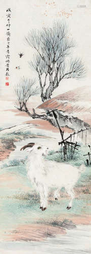 沈一斋 吴青霞（1891～1955） 戊寅（1938）年作 白羊双燕 镜片 设色纸本