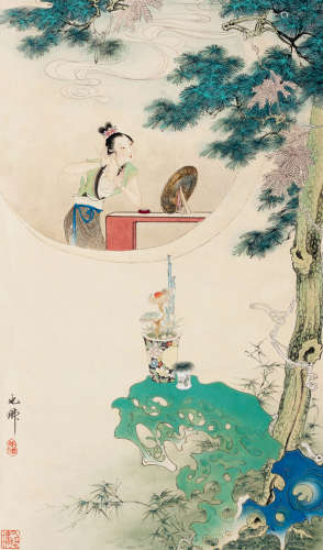 胡也佛（1908～1980） 美人图 立轴 设色纸本