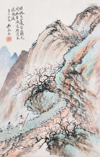 吴琴木（1894～1953） 辛巳（1941）年作 春山探梅 立轴 设色纸本