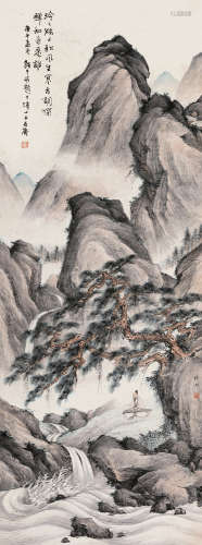 殷梓湘（1909～1984） 松风抚琴 立轴 设色纸本