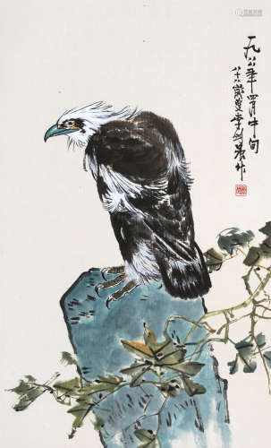 李剑晨（1900～2002） 1988年作 鹰石图 立轴 设色纸本