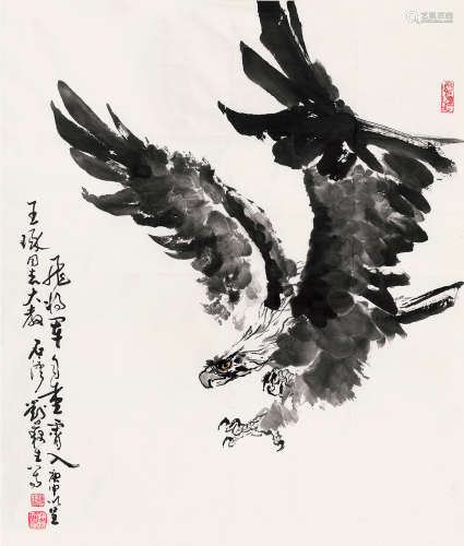 刘藕生（b.1949） 庚申（1980）年作 翱翔 镜片 水墨纸本