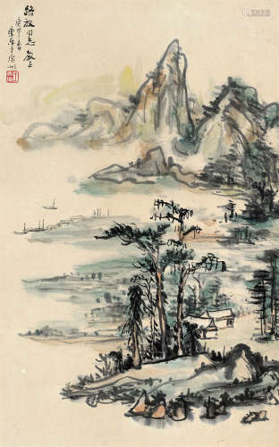 王康乐（1907～2006） 庚申（1980）年作 平江春色 立轴 设色纸本