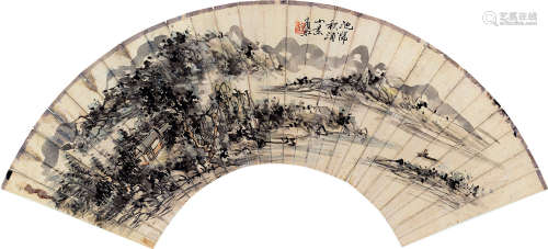 黄宾虹（1865～1955） 池阳秋浦小景 扇面 设色纸本