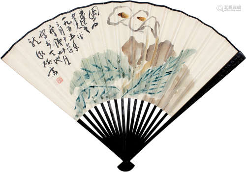 钱瘦铁（1897～1967） 1955年作 花卉 成扇 设色纸本
