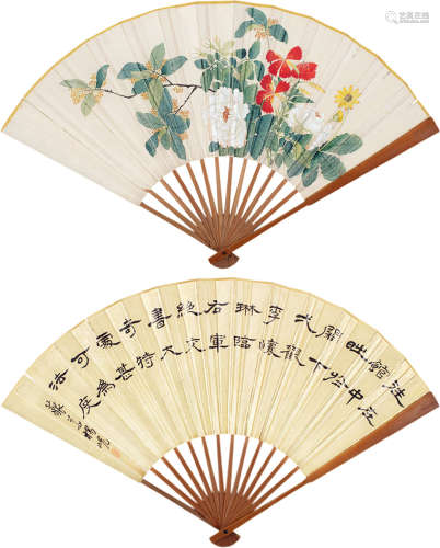 杨岘 佚名（1819～1896） 隶书 花卉 成扇 设色纸本