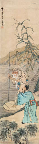黄山寿（1855～1919） 渔翁对语 立轴 设色纸本