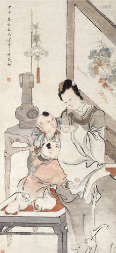 任薰（1835～1893） 甲申（1884）年作 人物 立轴 设色纸本