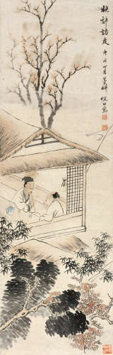 倪田（1855～1919） 庚戌（1910）年作 秋郊访友 立轴 设色纸本