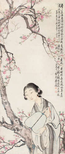 潘振镛（1852～1921） 桃花仕女 立轴 设色纸本
