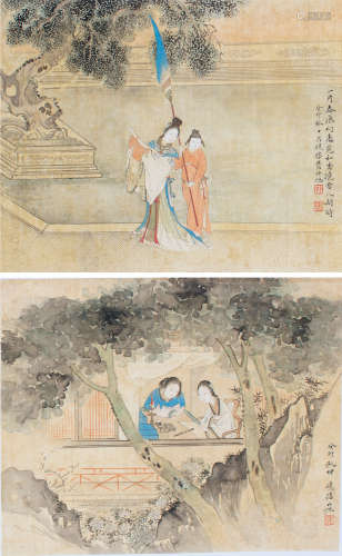 费丹旭（1802～1850） 癸卯（1843）年作 仕女 （两帧） 立轴 设色绢本