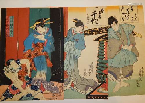 Kunisada, deux triptyques. Vers 1850.Kunisada, ...