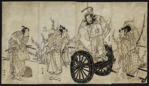 Shunsho (1726 1792), tétraptyque, hosoban, quatre ...