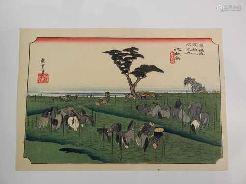 Hiroshige, 53 stations, le marché aux chevaux à Ch...