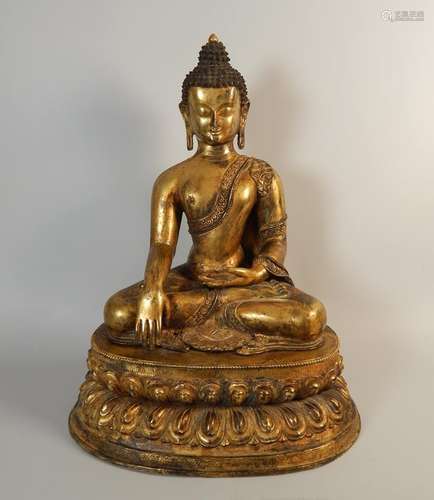 Statuette de Bouddha en bronze doré assis en Padma...