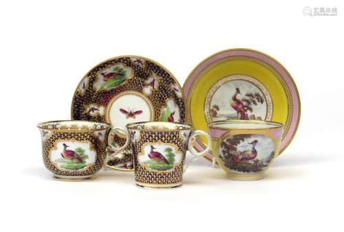 A Chamberlain Worcester trio c.1805, of a tea cup, coffee cup and saucer, painted by George Davis