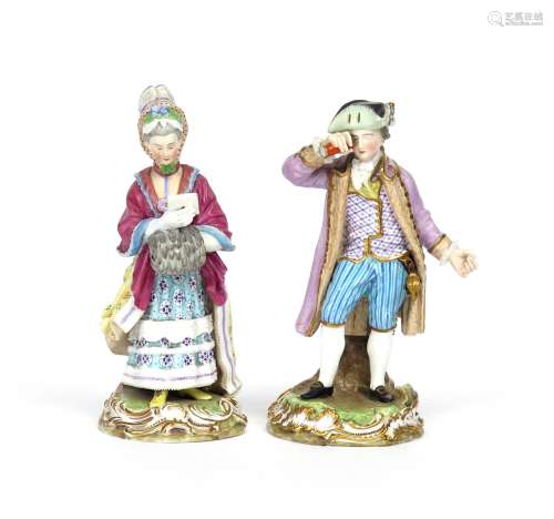 A pair of Minton figures of the Racegoer and his Companion 19th century, after Meissen, he