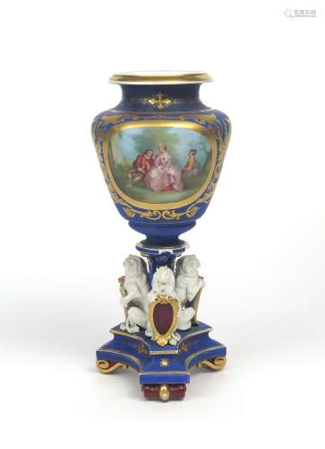 A large Sèvres-style vase 19th century, painted with a courting couple and their chaperone seated in