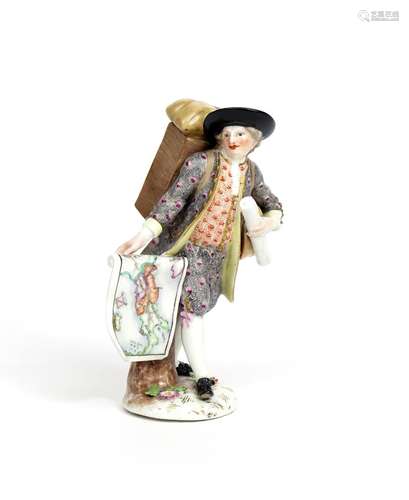 A Meissen figure of the Map Seller mid 18th century, from the Cris de Paris series, modelled by J