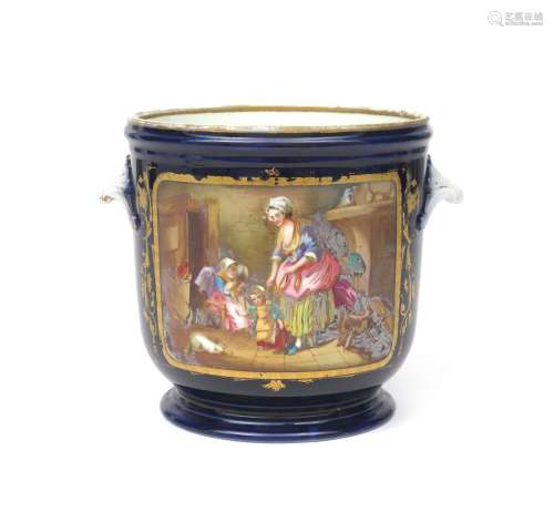 A large Sèvres-style jardinière 19th century, painted with an interior scene of a mother with two
