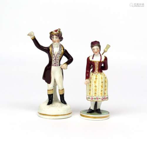 Two English porcelain theatrical figures 19th century, one Staffordshire porcelain of Maria Foote as