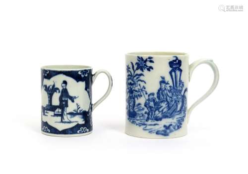 A small Worcester blue and white mug c.1765, painted with the Cracked Ice Ground pattern, open