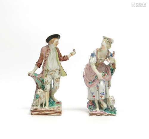 A rare pair of Champion's Bristol figures of a shepherd and his companion c.1775, perhaps emblematic