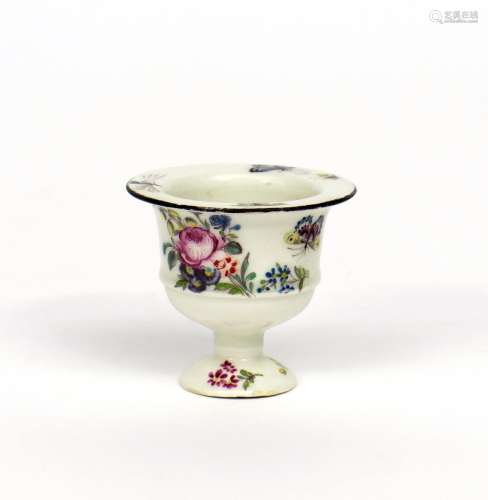 A small Bow vase c.1758, after Mennecy, of diminutive campana shape, painted in the Chelsea manner