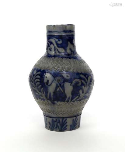 A large Westerwald stoneware jug 19th century, incised with a bridled horse flanked by foliate