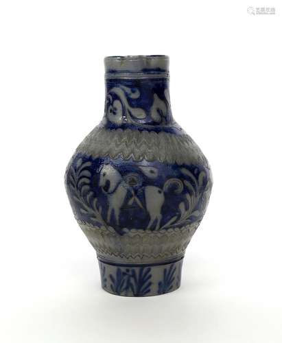 A large Westerwald stoneware jug 19th century, incised with a bridled horse flanked by foliate