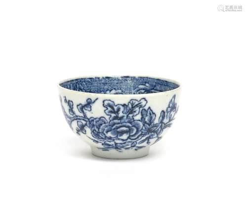 A rare Champion's Bristol blue and white teabowl c.1775, printed with a spray of flowers including