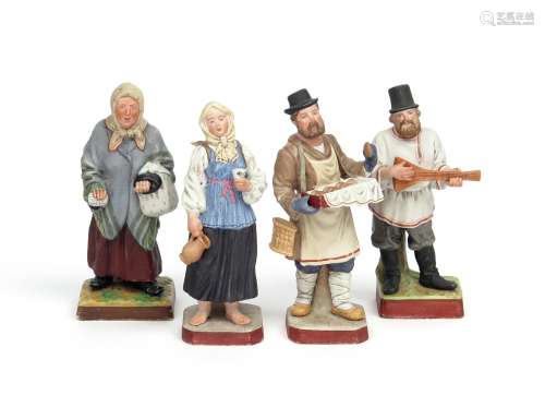 Four Russian biscuit porcelain figures 19th/20th century, Gardner manufactory, one of a pastry