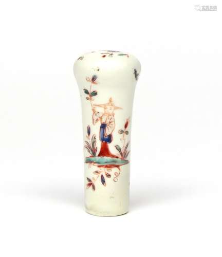 A St Cloud cane handle c.1730, of flaring cylindrical form, swelling at the top, painted in the