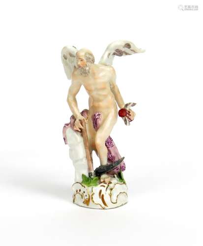 A rare Meissen figure of Old Father Time mid 18th century, probably modelled by J J Kändler, holding