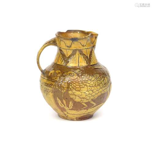 A North Devon slipware small jug dated 1808, the small globular body with sgrafitto decoration of