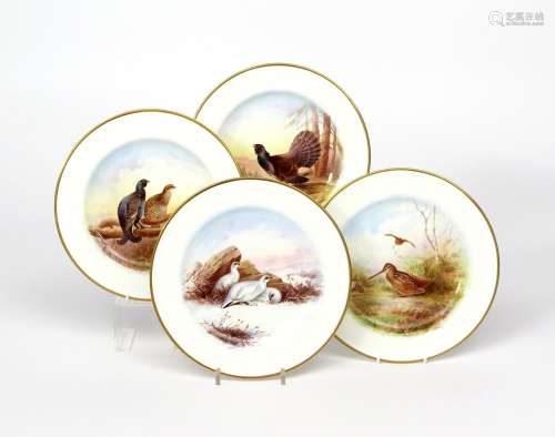 Four Royal Crown Derby ornithological plates date codes for 1937, painted by Donald Birbeck with