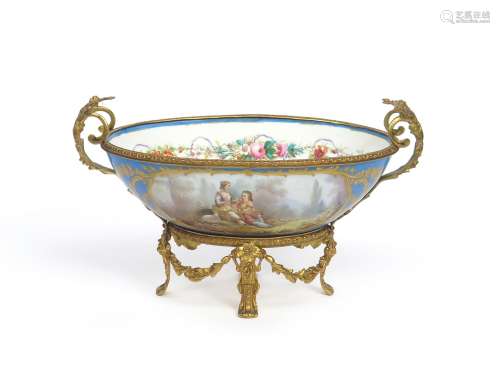 A Sèvres-style ormolu-mounted bowl 19th century, painted to the exterior with a boy and girl