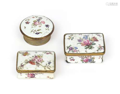 Two Bilston enamel snuff boxes c.1770, the rectangular forms painted with sprays of flowers