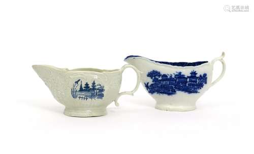 Two English porcelain blue and white sauceboats c.1770-80, one Pennington's (Liverpool) and