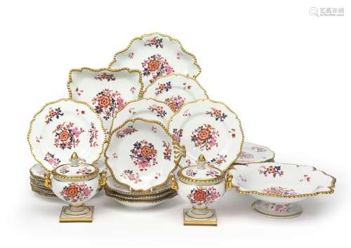 A Flight Barr and Barr part dessert service c.1820, decorated in the Imari manner with flower sprays