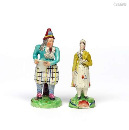 Two pearlware theatrical figures c.1820-30, one of John Liston in his role as Van Dunder, wearing