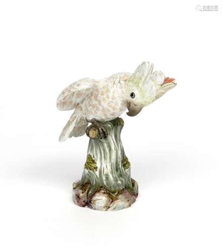 A Meissen model of a cockatoo 19th century, after the model by J J Kändler, perched on a tree