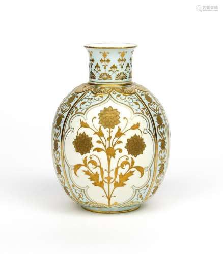 A Royal Crown Derby vase date code for 1888, lavishly gilded with sprays of stylized chrysanthemum
