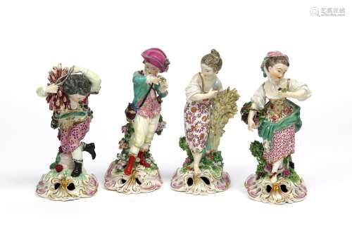 A set of four Derby figures of the French Seasons c.1770, modelled as children emblematic of Winter,