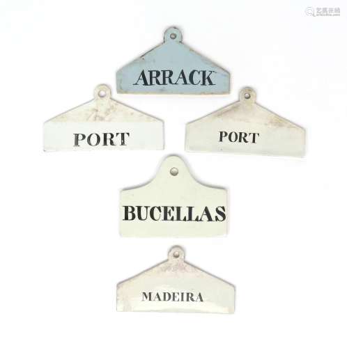 Four creamware bin labels 19th century, including Wedgwood, of coathanger form, titled 'Port', '